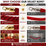 Premium Velvet Rope Barrier Queue Rope with Gold Hooks Red 150cm VIP Crowd Control Rope