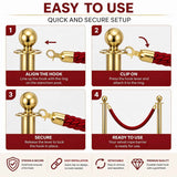 Premium Velvet Rope Barrier Queue Rope with Gold Hooks Red 150cm VIP Crowd Control Rope