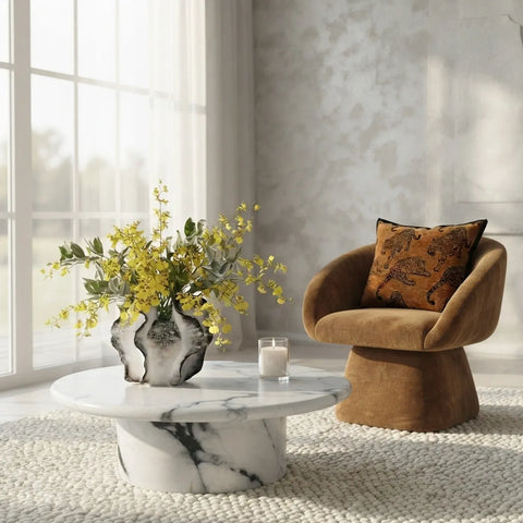 Nobu Round Sculptural Stone Coffee Table - Panda Marble Finish In Australia - Darrahopens