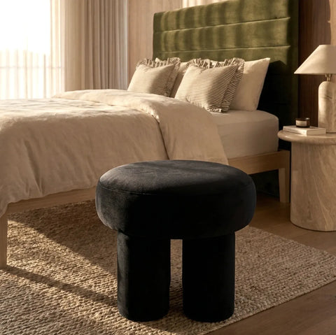 Interior Ave - Bentley Velvet Ottoman - Black