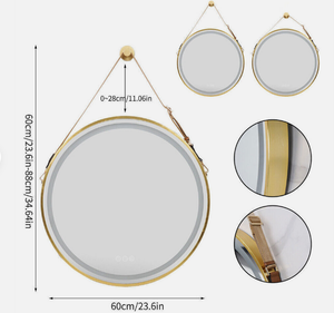 Interior Ave - LED Round Hanging Salon / Bathroom Wall Mirror - Gold - 60cm