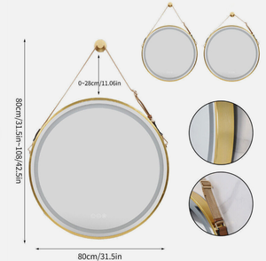 Interior Ave - LED Round Hanging Salon / Bathroom Wall Mirror - Gold - 80cm