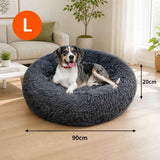 Dog Pet Cat Calming Bed Warm Plush Round Nest Comfy Sleeping Bed Dark Grey 90cm In Australia - Darrahopens