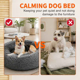 Dog Pet Cat Calming Bed Warm Plush Round Nest Comfy Sleeping Bed Dark Grey 90cm In Australia - Darrahopens