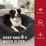 Dog Pet Cat Calming Bed Warm Plush Round Nest Comfy Sleeping Bed Dark Grey 90cm In Australia - Darrahopens