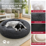 Dog Pet Cat Calming Bed Warm Plush Round Nest Comfy Sleeping Bed Dark Grey 90cm