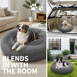 Dog Pet Cat Calming Bed Warm Plush Round Nest Comfy Sleeping Bed Dark Grey 90cm