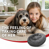 Dog Pet Cat Calming Bed Warm Plush Round Nest Comfy Sleeping Bed Dark Grey 90cm