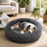 Dog Pet Cat Calming Bed Warm Plush Round Nest Comfy Sleeping Bed Dark Grey 90cm