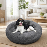 Dog Pet Cat Calming Bed Warm Plush Round Nest Comfy Sleeping Bed Dark Grey 70cm In Australia - Darrahopens