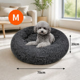 Dog Pet Cat Calming Bed Warm Plush Round Nest Comfy Sleeping Bed Dark Grey 70cm In Australia - Darrahopens