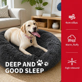 Dog Pet Cat Calming Bed Warm Plush Round Nest Comfy Sleeping Bed Dark Grey 70cm In Australia - Darrahopens
