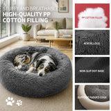Dog Pet Cat Calming Bed Warm Plush Round Nest Comfy Sleeping Bed Dark Grey 70cm In Australia - Darrahopens