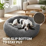 Dog Pet Cat Calming Bed Warm Plush Round Nest Comfy Sleeping Bed Dark Grey 70cm In Australia - Darrahopens