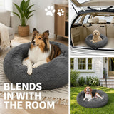 Dog Pet Cat Calming Bed Warm Plush Round Nest Comfy Sleeping Bed Dark Grey 70cm In Australia - Darrahopens