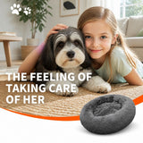 Dog Pet Cat Calming Bed Warm Plush Round Nest Comfy Sleeping Bed Dark Grey 70cm
