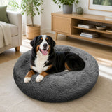 Dog Pet Cat Calming Bed Warm Plush Round Nest Comfy Sleeping Bed Dark Grey 100cm In Australia - Darrahopens