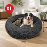 Dog Pet Cat Calming Bed Warm Plush Round Nest Comfy Sleeping Bed Dark Grey 100cm In Australia - Darrahopens