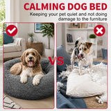 Dog Pet Cat Calming Bed Warm Plush Round Nest Comfy Sleeping Bed Dark Grey 100cm