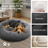 Dog Pet Cat Calming Bed Warm Plush Round Nest Comfy Sleeping Bed Dark Grey 100cm