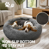 Dog Pet Cat Calming Bed Warm Plush Round Nest Comfy Sleeping Bed Dark Grey 100cm