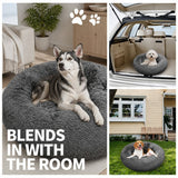 Dog Pet Cat Calming Bed Warm Plush Round Nest Comfy Sleeping Bed Dark Grey 100cm