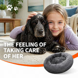 Dog Pet Cat Calming Bed Warm Plush Round Nest Comfy Sleeping Bed Dark Grey 100cm