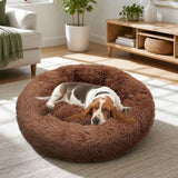 Pet Dog Bedding Warm Plush Round Comfortable Dog Nest Light Coffee Large 90cm In Australia - Darrahopens