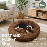 Pet Dog Bedding Warm Plush Round Comfortable Dog Nest Light Coffee Large 90cm In Australia - Darrahopens