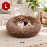 Pet Dog Bedding Warm Plush Round Comfortable Dog Nest Light Coffee Large 90cm In Australia - Darrahopens