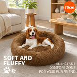 Pet Dog Bedding Warm Plush Round Comfortable Nest Sleeping kennel Coffee M 70cm In Australia - Darrahopens