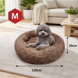 Pet Dog Bedding Warm Plush Round Comfortable Nest Sleeping kennel Coffee M 70cm