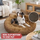Pet Dog Bedding Warm Plush Round Comfortable Nest Sleeping kennel Coffee M 70cm