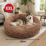 Pet Dog Bed Bedding Warm Plush Round Soft Dog Nest Light Coffee XXL 120cm In Australia - Darrahopens