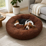 Pet Dog Bed Bedding Warm Plush Round Soft Dog Nest Light Coffee XXL 120cm