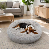 Pet Dog Bed Bedding Warm Plush Round Comfortable Dog Nest Light Grey Large 90cm Large In Australia - Darrahopens