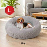 Pet Dog Bed Bedding Warm Plush Round Comfortable Dog Nest Light Grey Large 90cm Large In Australia - Darrahopens