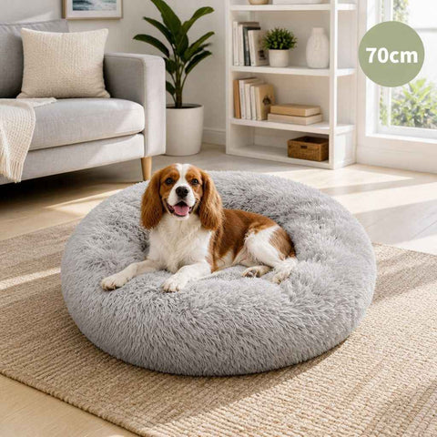 Pet Dog Bed Bedding Warm Plush Round Comfortable Dog Nest Light Grey M 70cm In Australia - Darrahopens