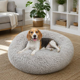 Pet Dog Bed Bedding Warm Plush Round Comfortable Dog Nest Light Grey M 70cm