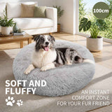 Pet Dog Bed Bedding Warm Plush Round Comfort Dog Nest Light Grey kennel XL 100cm In Australia - Darrahopens