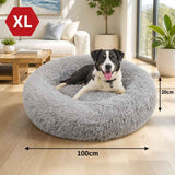 Pet Dog Bed Bedding Warm Plush Round Comfort Dog Nest Light Grey kennel XL 100cm In Australia - Darrahopens