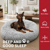 Pet Dog Bed Bedding Warm Plush Round Comfort Dog Nest Light Grey kennel XL 100cm In Australia - Darrahopens