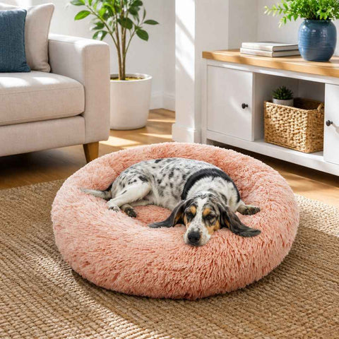 Pet Dog Bedding Warm Plush Round Comfortable Nest Comfy Sleeping kennel Pink Large 90cm In Australia - Darrahopens