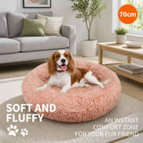 Pet Dog Bedding Warm Plush Round Comfortable Nest Comfy Sleep kennel Pink M 70cm In Australia - Darrahopens