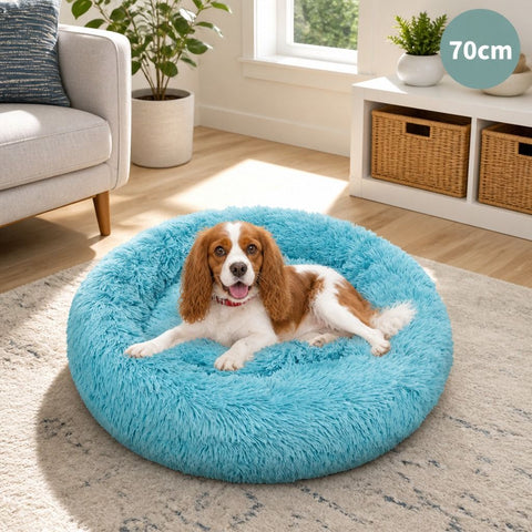 Pet Dog Bed Warm Plush Round Comfortable Nest Comfy Sleeping kennel Green M 70cm In Australia - Darrahopens