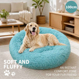 Pet Dog Bedding Warm Plush Round Comfortable Nest Comfy Sleep kennel Green 100cm In Australia - Darrahopens