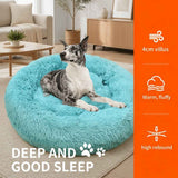 Pet Dog Bedding Warm Plush Round Comfortable Nest Comfy Sleep kennel Green 100cm In Australia - Darrahopens