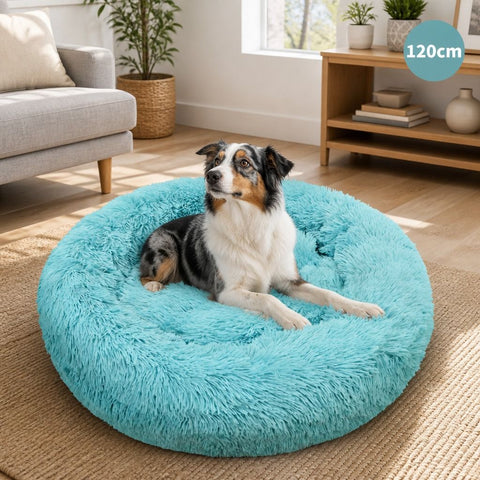 Pet Dog Bedding Warm Plush Round Comfortable Nest Comfy Sleep kennel Green 120cm In Australia - Darrahopens