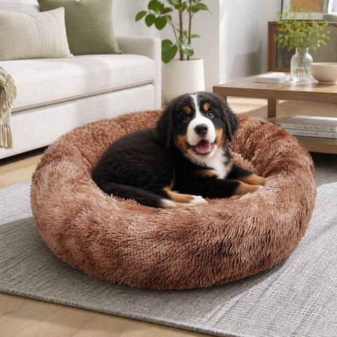 Dog Cat Pet Calming Bed Warm Soft Plush Round Nest Comfy Sleeping Kennel Cave AU In Australia - Darrahopens