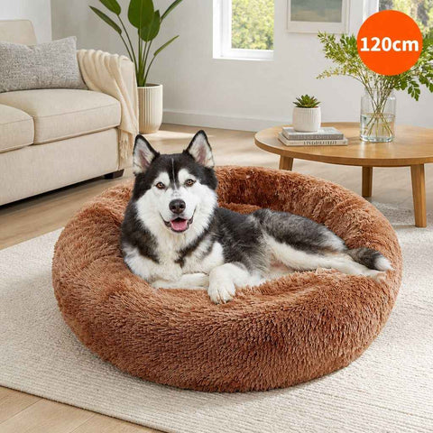 Dog Cat Pet Calming Bed Warm Soft Plush Round Nest Comfy Sleeping Cave 120cm In Australia - Darrahopens